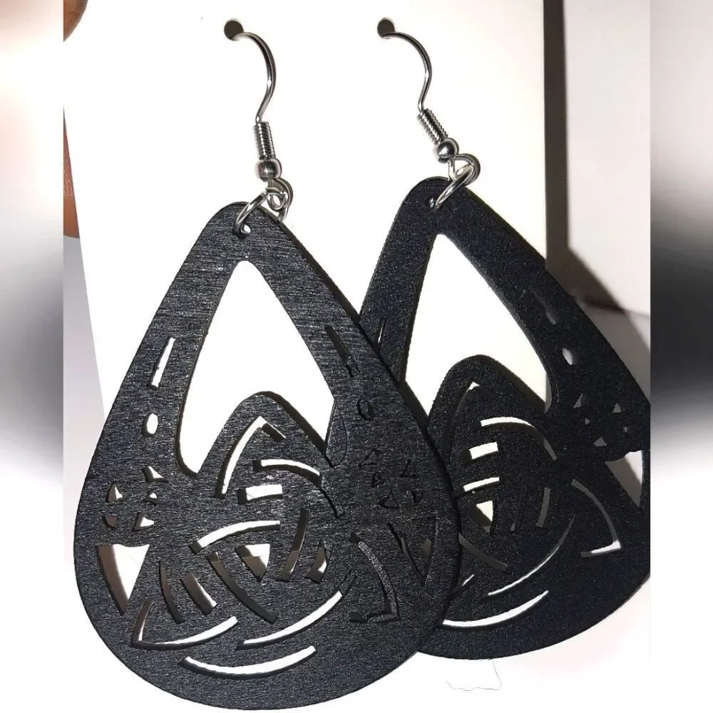 Gorgeous black hollow wooden earrings